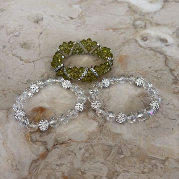 Triple Set of Crystal Beaded Stretch Bracelets - Picture 6 of 9